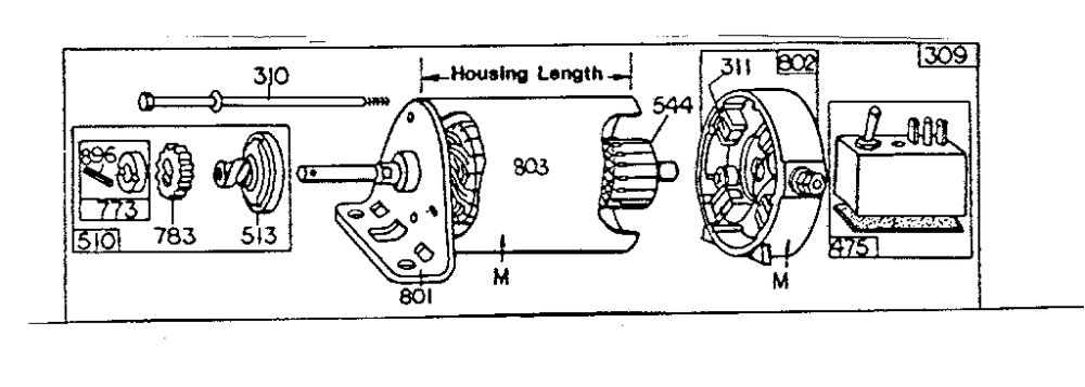 Motor And Drive Assembly Diagram and Parts List for 170400-170499 0510 - 0570 Briggs and Stratton Engine